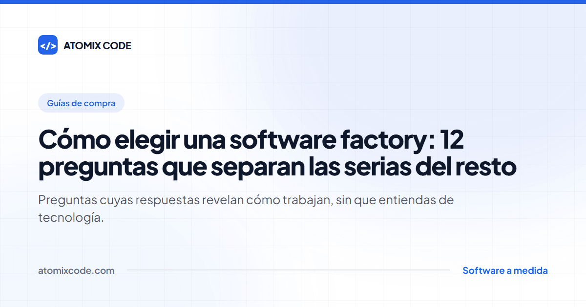 Portada: Cómo elegir una software factory: 12 preguntas que separan las serias del resto