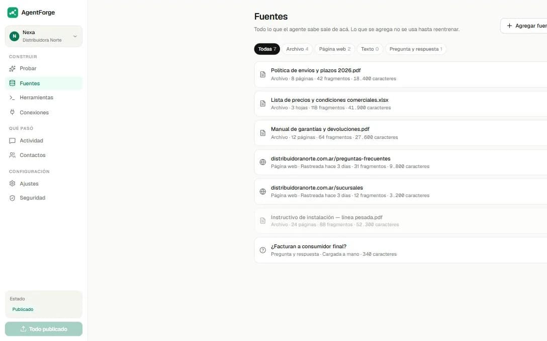 Pantalla de AgentForge