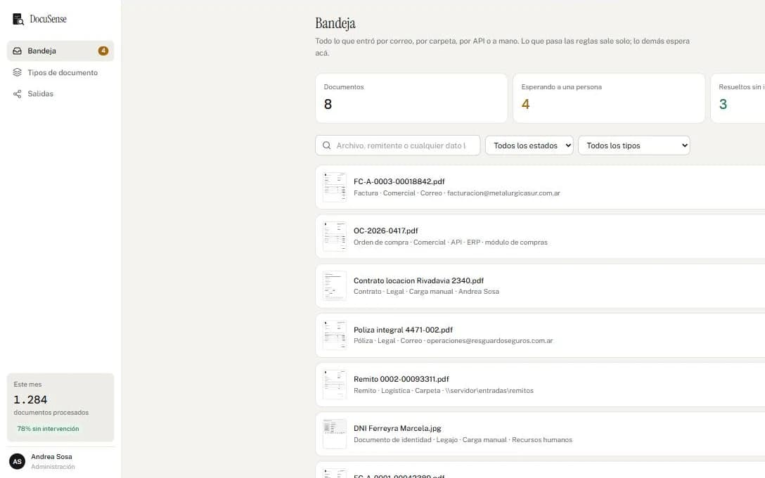 Pantalla de DocuSense