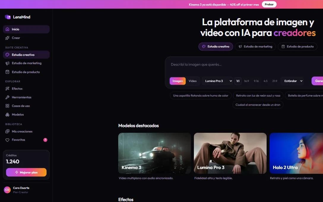 Pantalla de LensMind